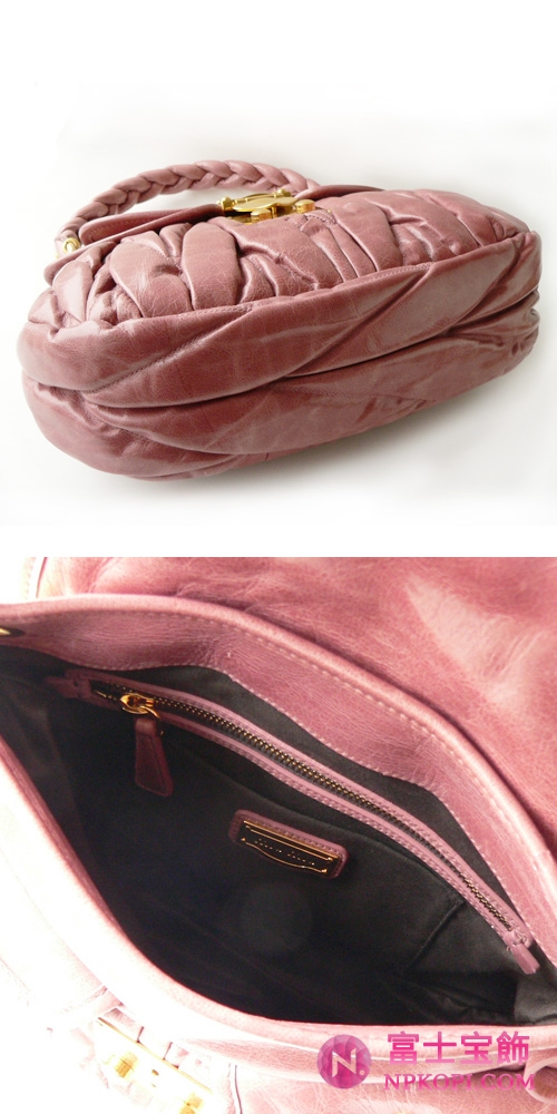 ミュウミュウ MIUMIU ハンドバッグ/ななめがけバッグ 2Way ショルダーストラップ付き プリーツレザー アンティークピンク（ANTICO） RR1358 MATELASSE LUX.